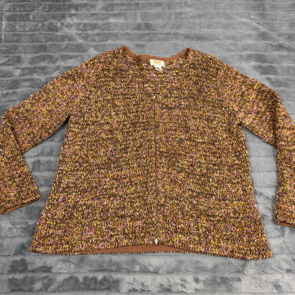 Talbots Woman Petites 2X Brown Pink Space Dye Zip Front Cardigan Sweater 12717
